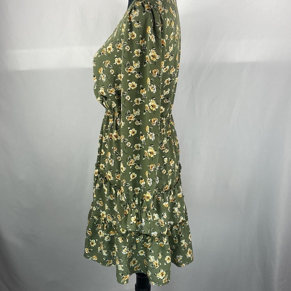 Inspired Hearts Long Sleeve Green Floral with Ruffles and Wrap Front - Picture 6 of 9
